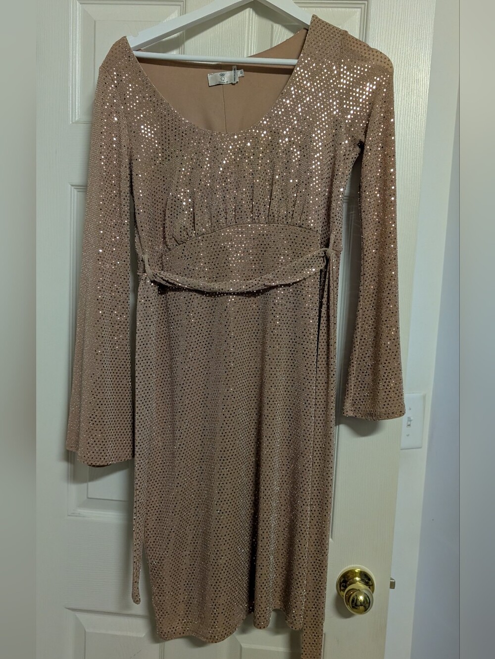 Maternity Sequin-Embellished Long Sleeve Dress in Nude